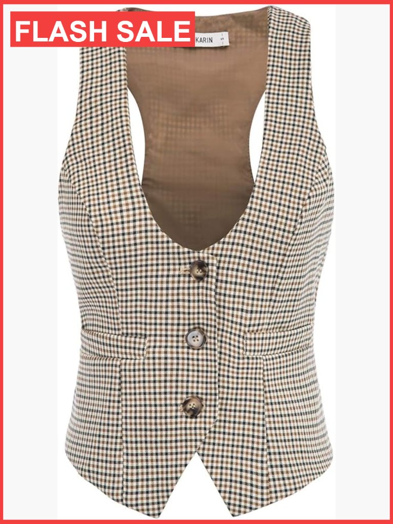 Women Sleeveless Vest Top Button Blazer Suit Vest Casual Work Office